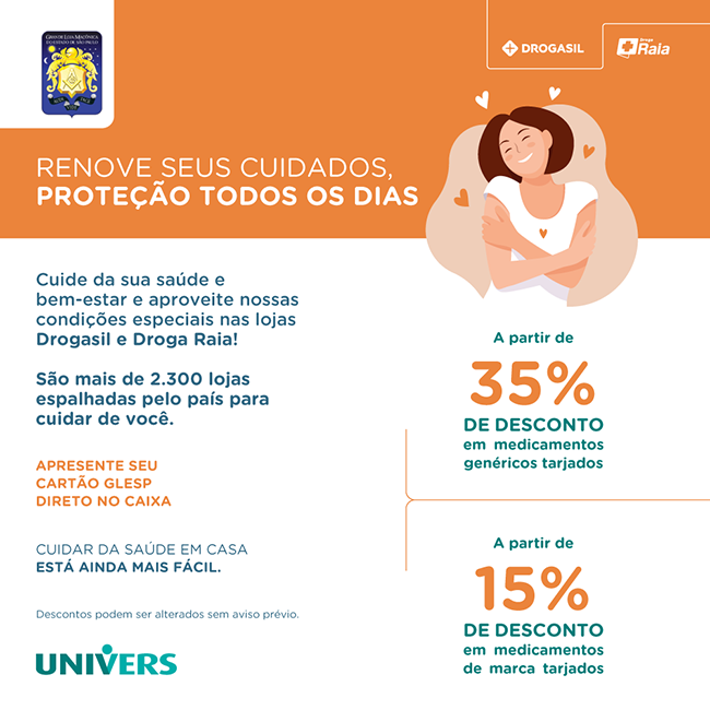 PARCERIA DO ANO COM DROGASIL, DESCONTOS A PARTIR DE 15%. PEÇA